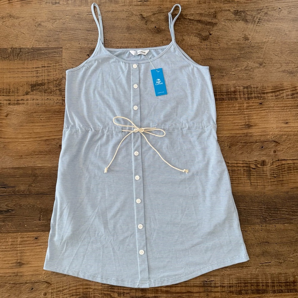 Cupshe Dress Small Waist Tie S Blue Vertical stripes Summer Sundress Vacation